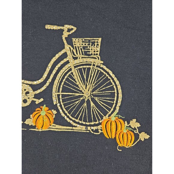 Karen Scott Plus 2X Shirt Autumn Harvest Bicycle Pumpkins Top Gold Bling Sparkle - Picture 5 of 12